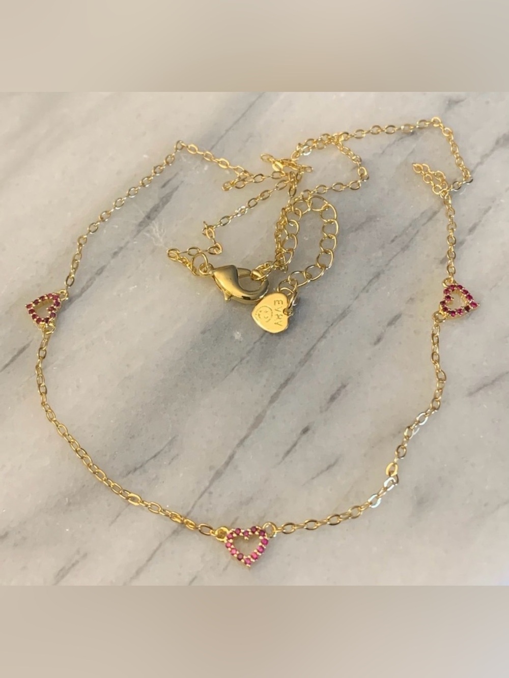 Gold Plated Triple Red Heart Necklace